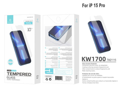 Techancy Película de Vidro Temperado  para iPhone 15 Pro KW1700 , 0.33MM, Anti-riscos, Alta Transparência, Fácil Aplicação