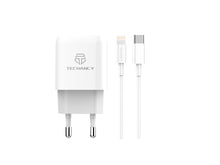 Techancy Carregador Branco De 20 W  TA2801, Compatível Com Pd E Qc3.0 Com Cabo Usb-C Branco De 1 M Para Lightning