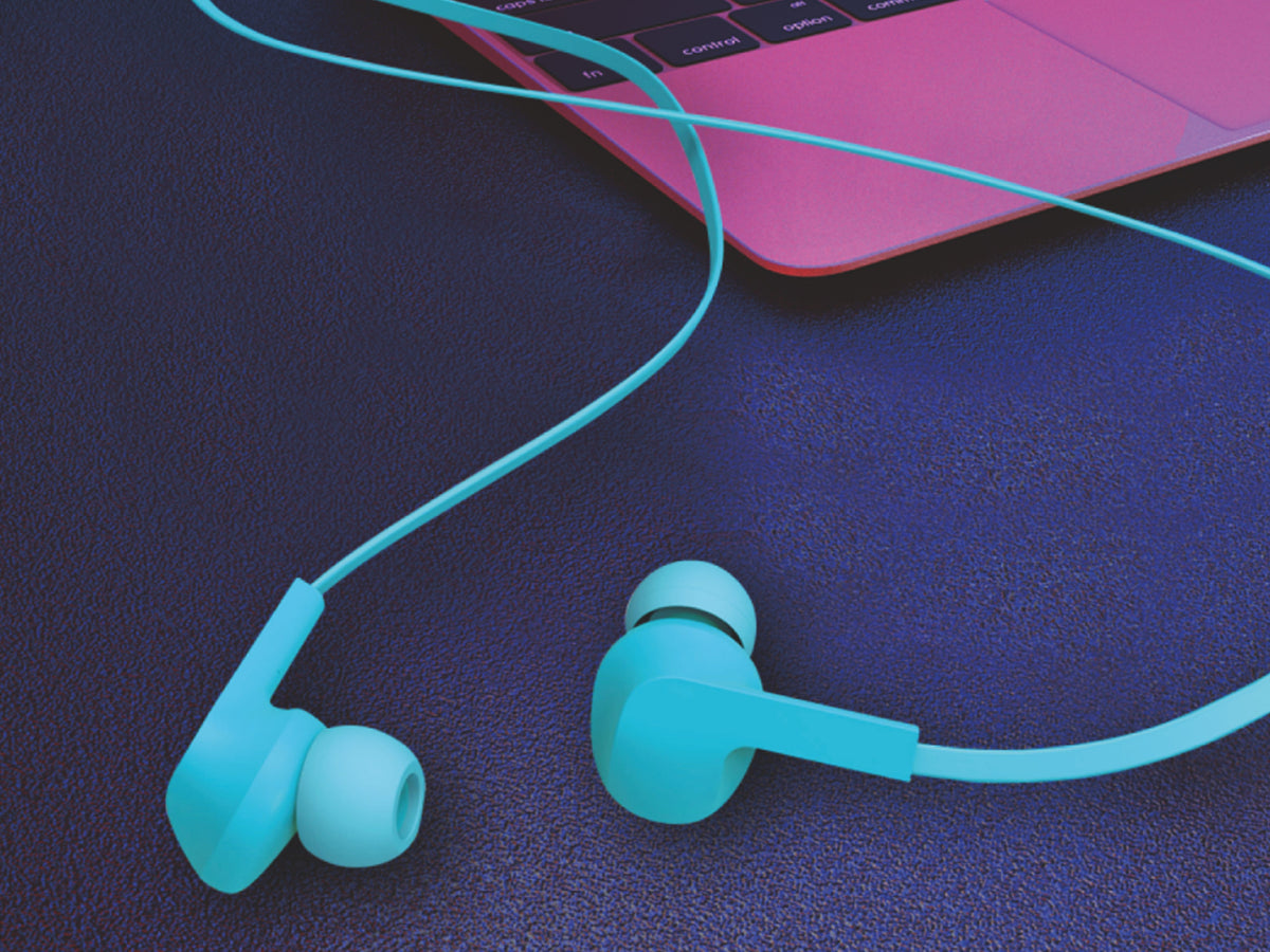Techancy Auricular Com Fios Azul  TD8022 , Microfone Integrado, 3,5 Mm, Compatível Com Smartphones E Tablets