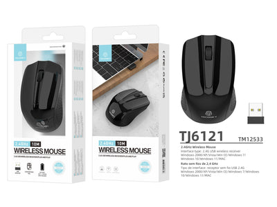 Techancy Rato Sem Fios 2.4g Preto TJ6121, Distância Sem Fios De 10 M, Plug And Play, Compatível Com Pc/Mac, Design Ergonómico