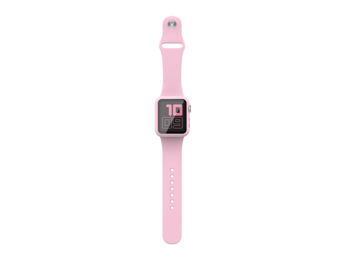 Pulseira de silicone para relógio Techancy, KC2115, com protetor de ecrã, compatível com Apple Watch 38 mm, rosa