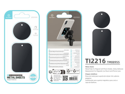 Techancy Adesivo Metálico Para Telemóveis Ti2216 Preto Para Suportes Magnéticos De Telemóveis E Capas Com Aderência