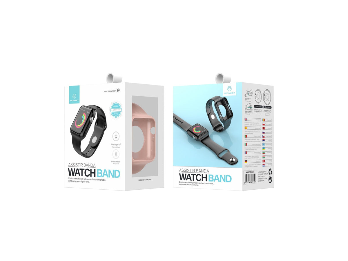 Pulseira para relógio totalmente adesiva Techancy, KC2112, compatível com Apple Watch 42-44 mm, rosa