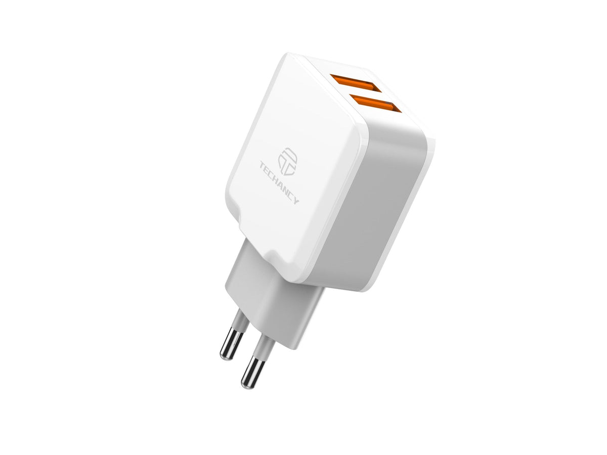 Techancy Carregador De Parede De Porta Usb Dupla 2.4A Branco TA2755 Com Conjunto De Cabos Usb-Lightning 1m