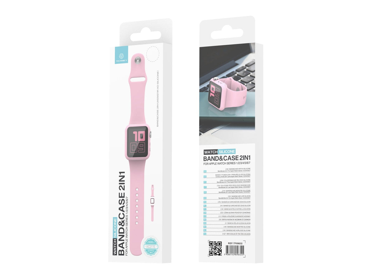 Pulseira de silicone para relógio Techancy, KC2115, com protetor de ecrã, compatível com Apple Watch 38 mm, rosa