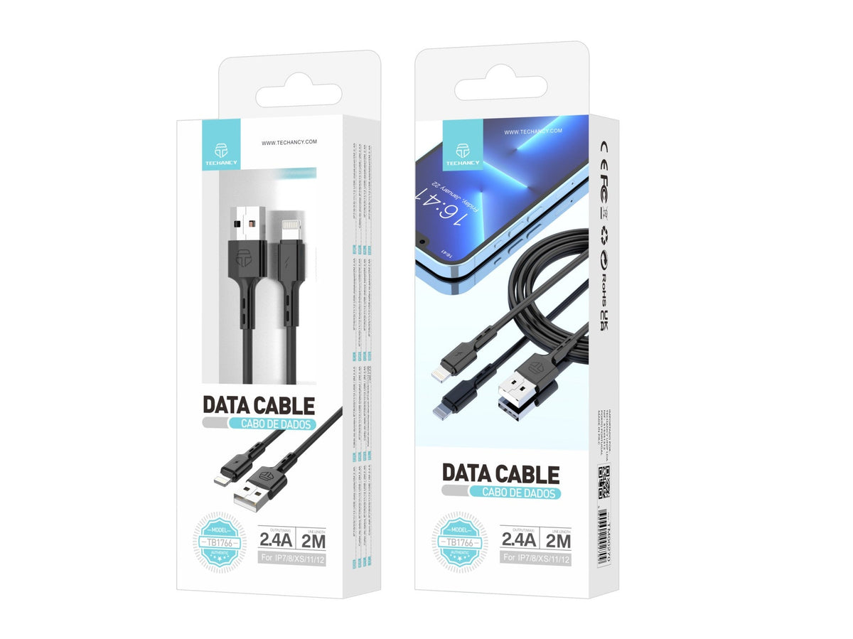 Techancy Cabo De Dados De 2m TB1766, 2,4a Para Carregamento Do Ip8/X/11-14 Utilização A Longa Distância Mais Cómoda.