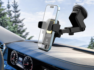 Techancy Suporte Para Telemóvel Com Ventosa Para Automóvel Preto/Dourado Ti2188, Bloqueio Com Um Toque, 4-7,2 Polegadas