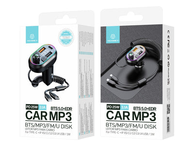 Techancy Leitor De Mp3 Para Automóvel  TE0869, Cabo 2 Em 1, Carregamento Rápido Pd25w, Efeito De Luz Fria