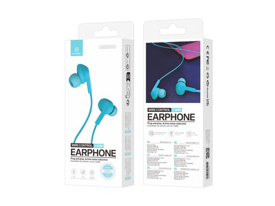 Techancy Auricular Com Fios Azul  TD8022 , Microfone Integrado, 3,5 Mm, Compatível Com Smartphones E Tablets