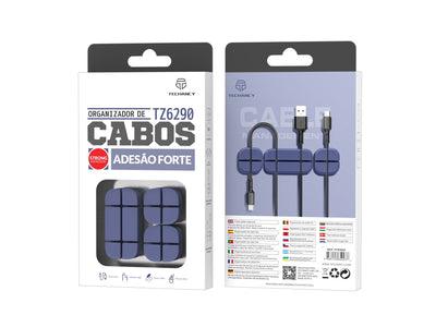 Organizador de cabos Techancy, TZ6290, embalagem com 3 unidades, organiza os cabos de forma organizada para manter a sua secretária arrumada, azul