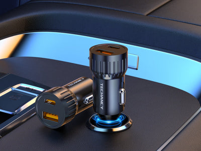 Techancy Carregador de carro 52.5W USB A e USB C PD PPS QC3.0 TC6430 Carregamento rapido 12V 24V Preto
