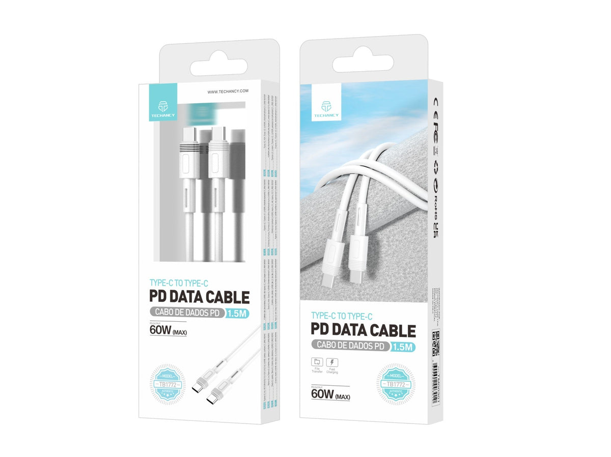 Techancy Cabo Pd De Carregamento Rápido Branco De 1,5 M TB1772, Usb C Para Porta Usb C 60w/20v-3a