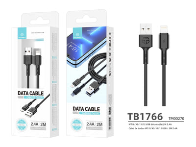 Techancy Cabo De Dados De 2m TB1766, 2,4a Para Carregamento Do Ip8/X/11-14 Utilização A Longa Distância Mais Cómoda.