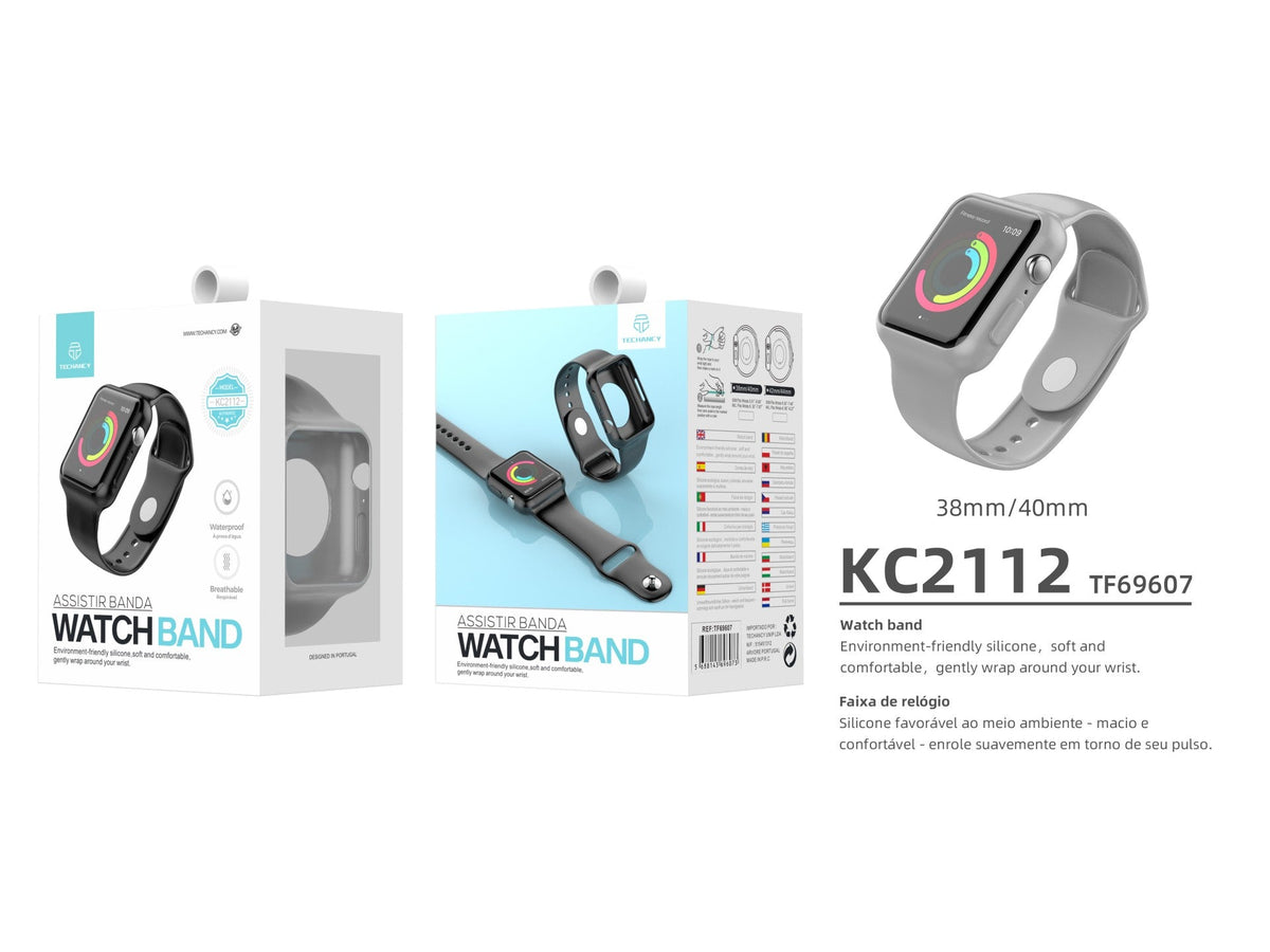 Pulseira totalmente adesiva para relógio Techancy, KC2112, compatível com Apple Watch 38-40 mm, cinzenta