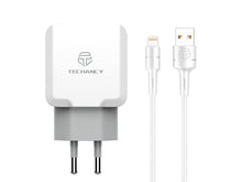 Techancy Carregador De Parede De Porta Usb Dupla 2.4A Branco TA2755 Com Conjunto De Cabos Usb-Lightning 1m
