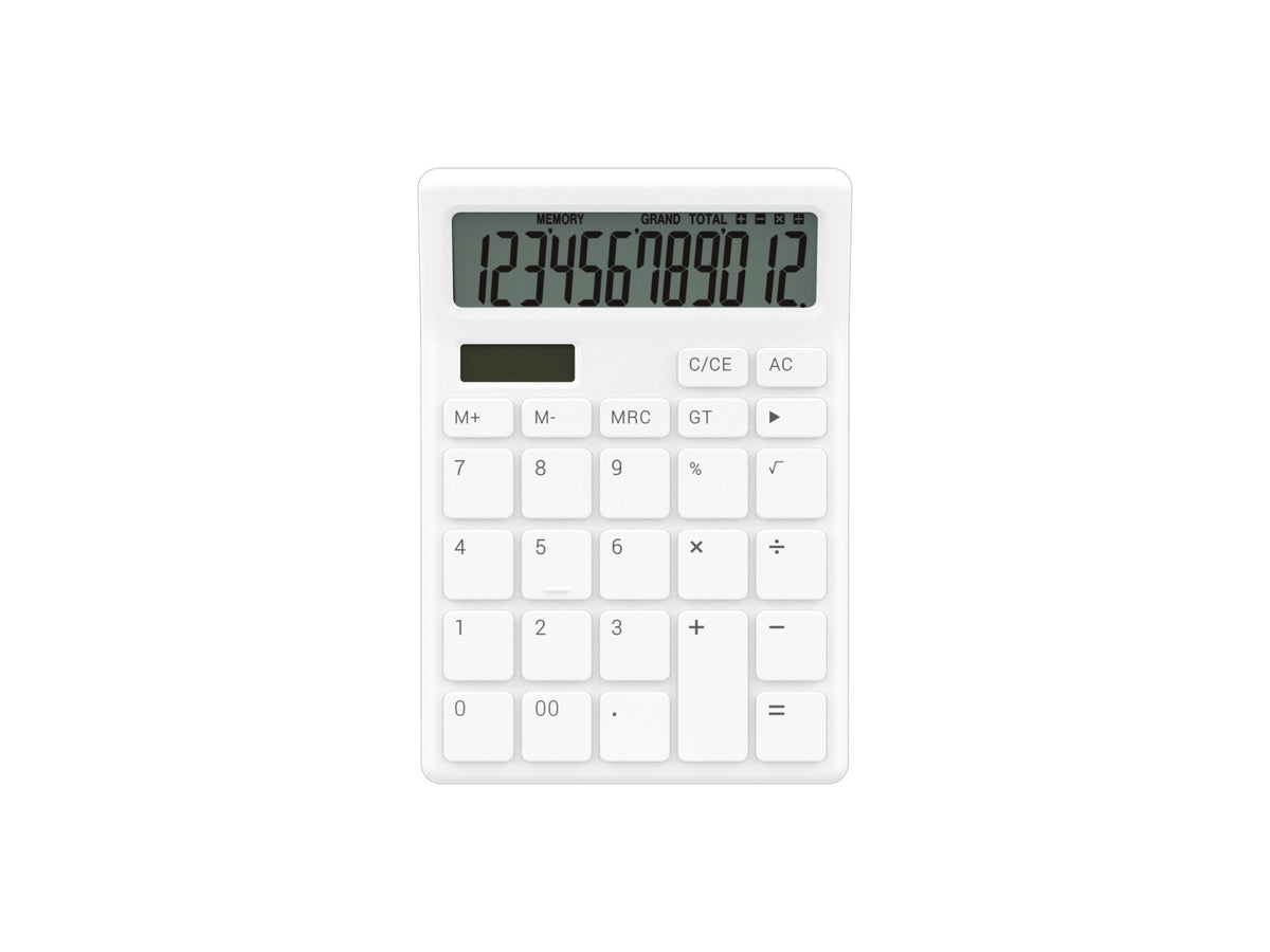 Techancy Calculadora de Mesa MK1166 12 Dígitos Dupla Energia Função GT/MU ABS TM25001 Branco
