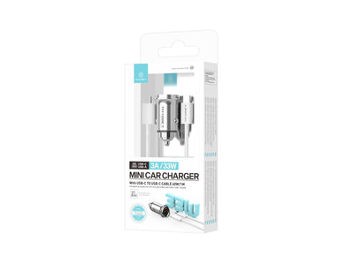 Techancy Mini Carregador TC6426, 33W, USB-A+USB-C, com Cabo USB-C para USB-C de 1m, Liga de AlumInio, Seguro e Confiavel