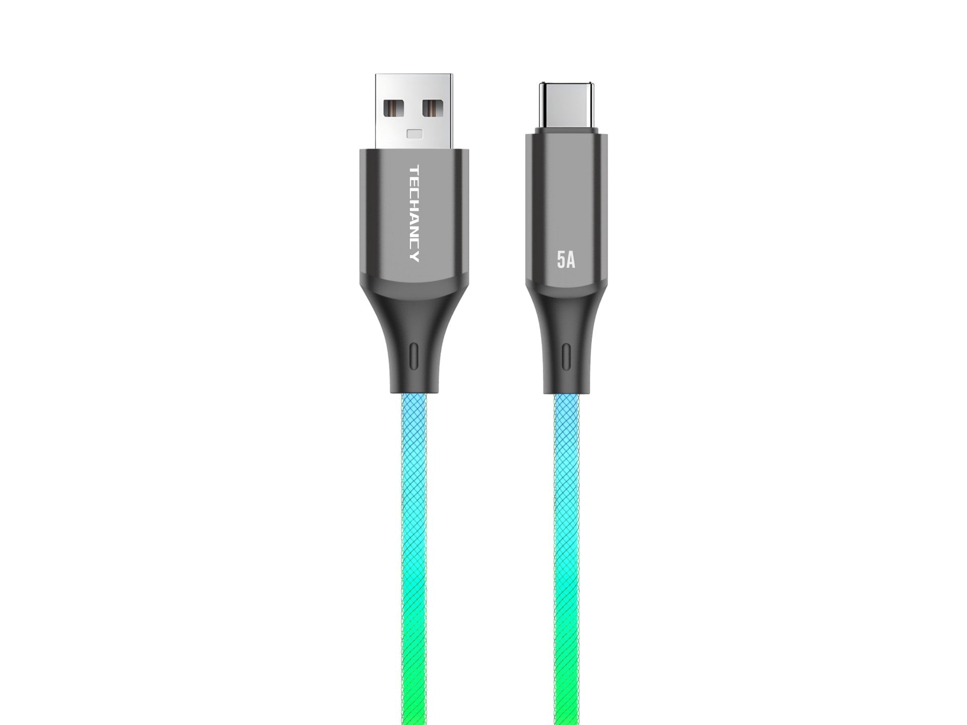 Techancy Cabo De Dados De 1m TB1799, Usb-C Para Usb-C, Efeitos De Iluminação Rgb, Carregamento Rápido De 27w.