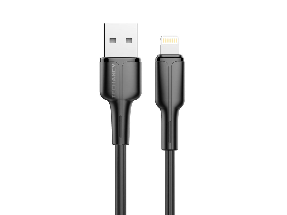 Techancy Cabo De Dados Usb-Lightning Preto 1m TB1659, Carregamento Rápido 2.4a, Suporta Transferência De Dados, Material Pvc