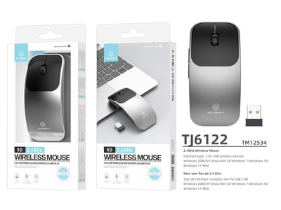 Techancy Rato Sem Fios 2.4g TJ6122, Design Fino Com Botões 5d Para Transportar Facilmente Em Viagem, Compatível Com Pc/Mac