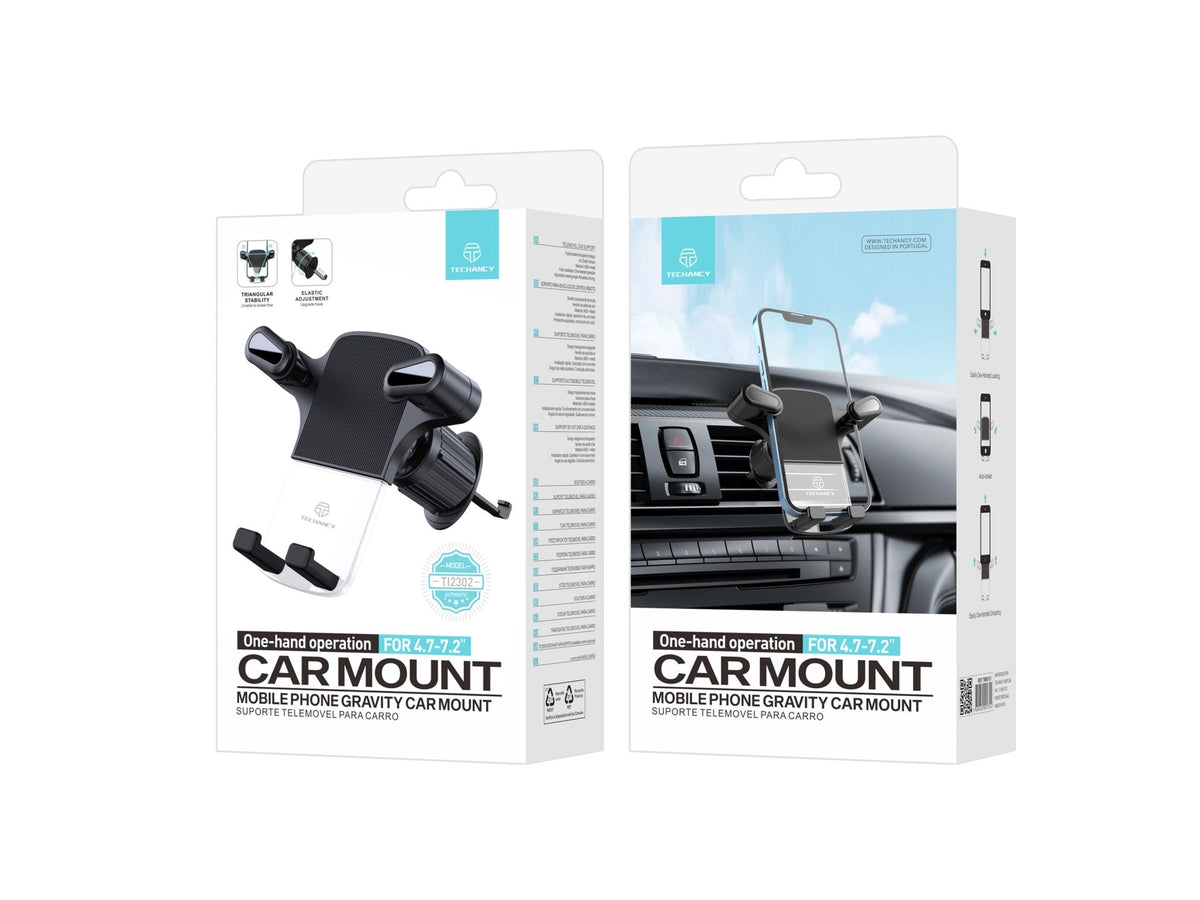 Techancy Suporte Para Telemóvel Para Automóvel Ti2302 Preto, 4,7-7,2 Polegadas, Design Transparente, Fixo Por Gravidade