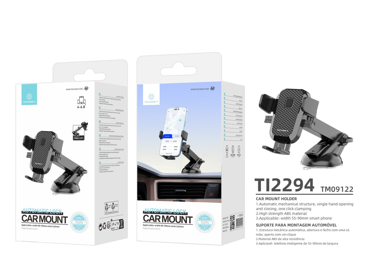Techancy Suporte Para Telemóvel Para Automóvel, Ti2294 , Material Abs De Alta Resistência, Telemóvel De 4-6,8 Polegadas