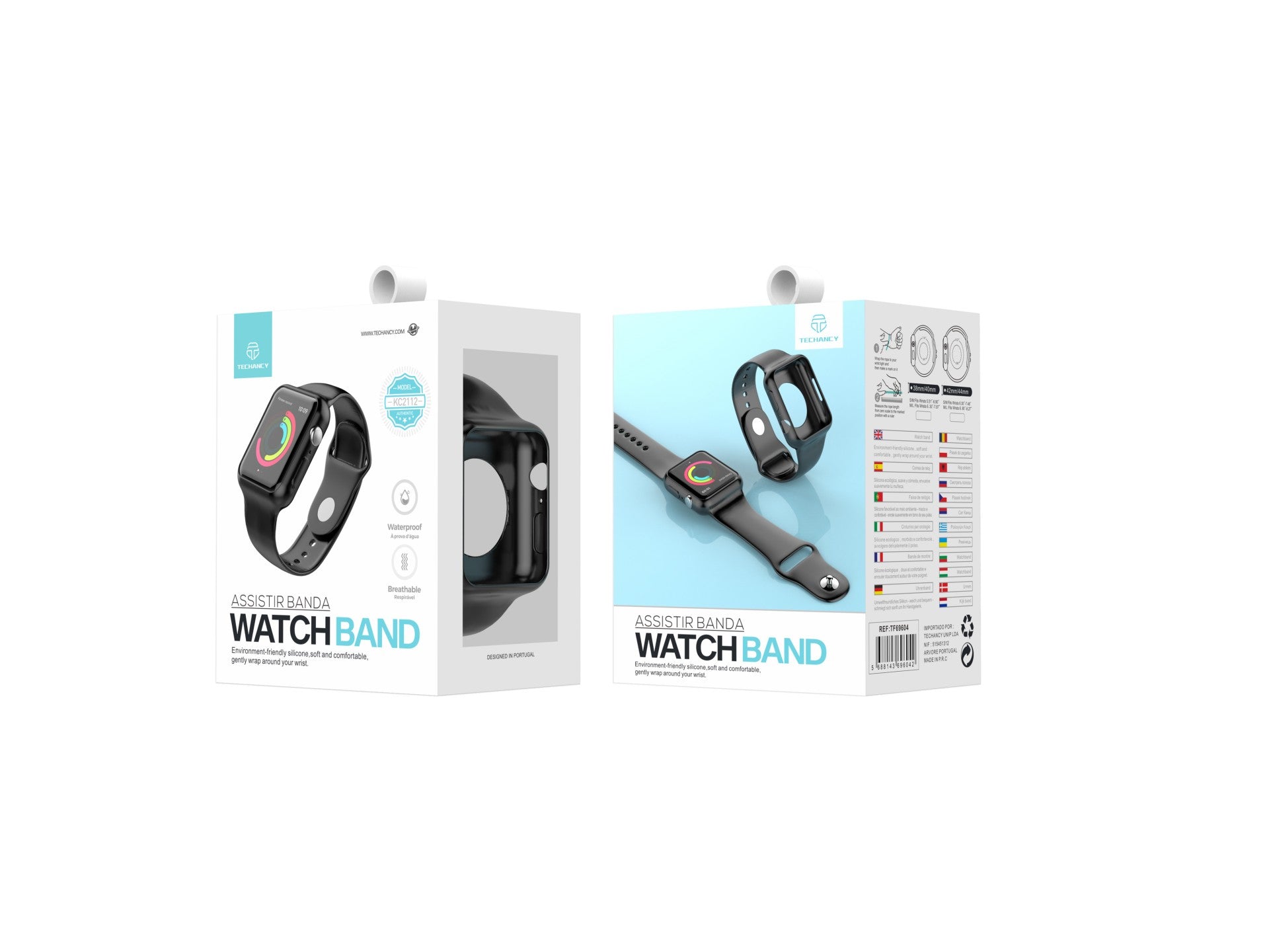 Pulseira totalmente adesiva para relógio Techancy, KC2112, compatível com Apple Watch 38-40 mm, Preto