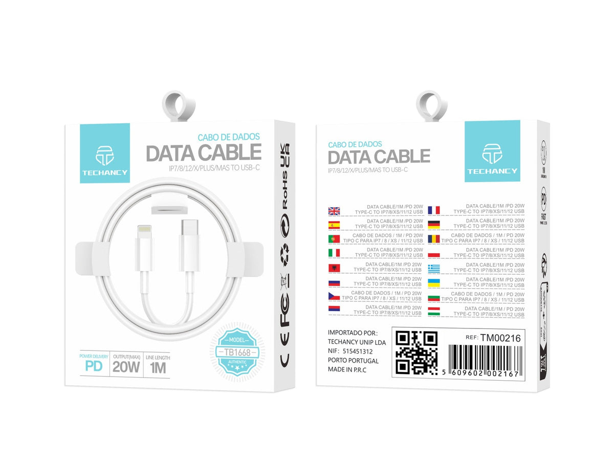 Techancy Cabo De Dados De Carregamento Rápido Pd 20w 1m TB1668, Interface Usb C-Ip8/X/11-14, Compatível Com Iphone, Ipad