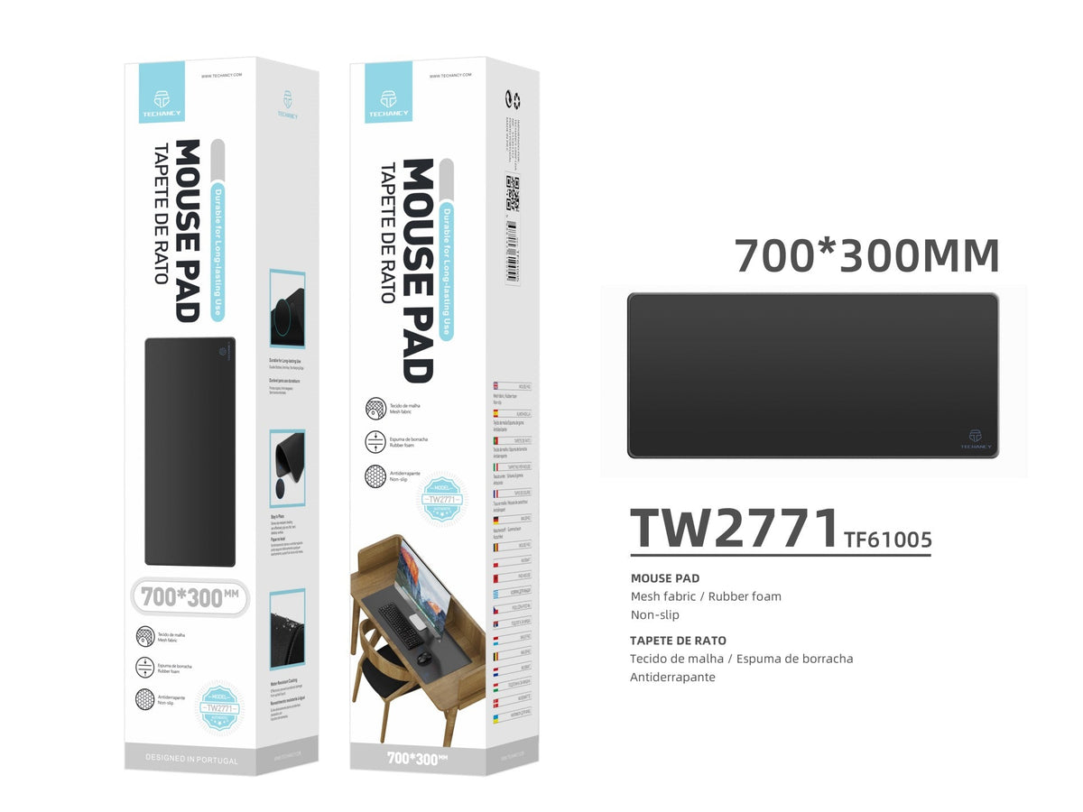 Tapete para rato Techancy 30 x 70 cm, TW2771, borracha antiderrapante, adequado para jogos de PC, preto