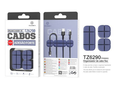 Organizador de cabos Techancy, TZ6290, embalagem com 3 unidades, organiza os cabos de forma organizada para manter a sua secretária arrumada, azul