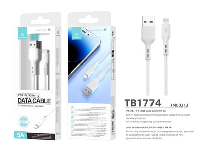 Techancy Fast Charge Cabo de Dados Usb-Lightning TB1774, 1m, 5a Super Fast Charge, Transferência De Dados, Branco