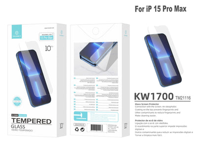Techancy Película de Vidro Temperado  para iPhone 15 Pro Max KW1700 , 0.33MM, Anti-riscos, Alta Transparência, Fácil Aplicação