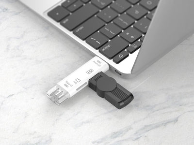 Adaptador OTG Techancy 5 em 1 com leitor de armazenamento compatível com telemóveis e computadores, KJ8810, branco