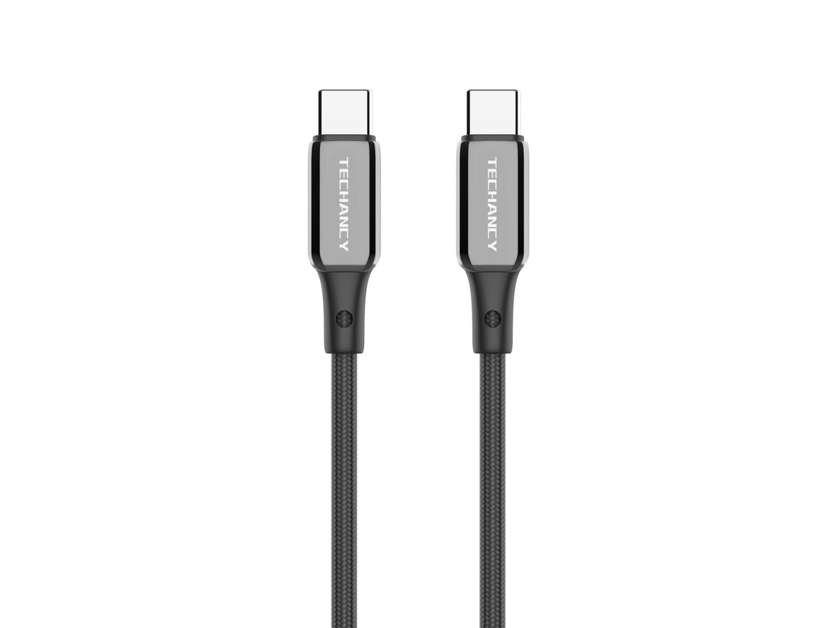 Techancy Cabo USB-C para USB-C TB1802, 60W, 1m Preto, Conector de AlumInio, Design Antiderrapante, Transferência Rapida, Resistente