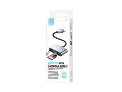 Techancy Leitor de Cartoes KJ8813 USB-C 3 em 1 TF SD USB OTG Plug and Play Compativel com Telemovel Tablet PC Cinza