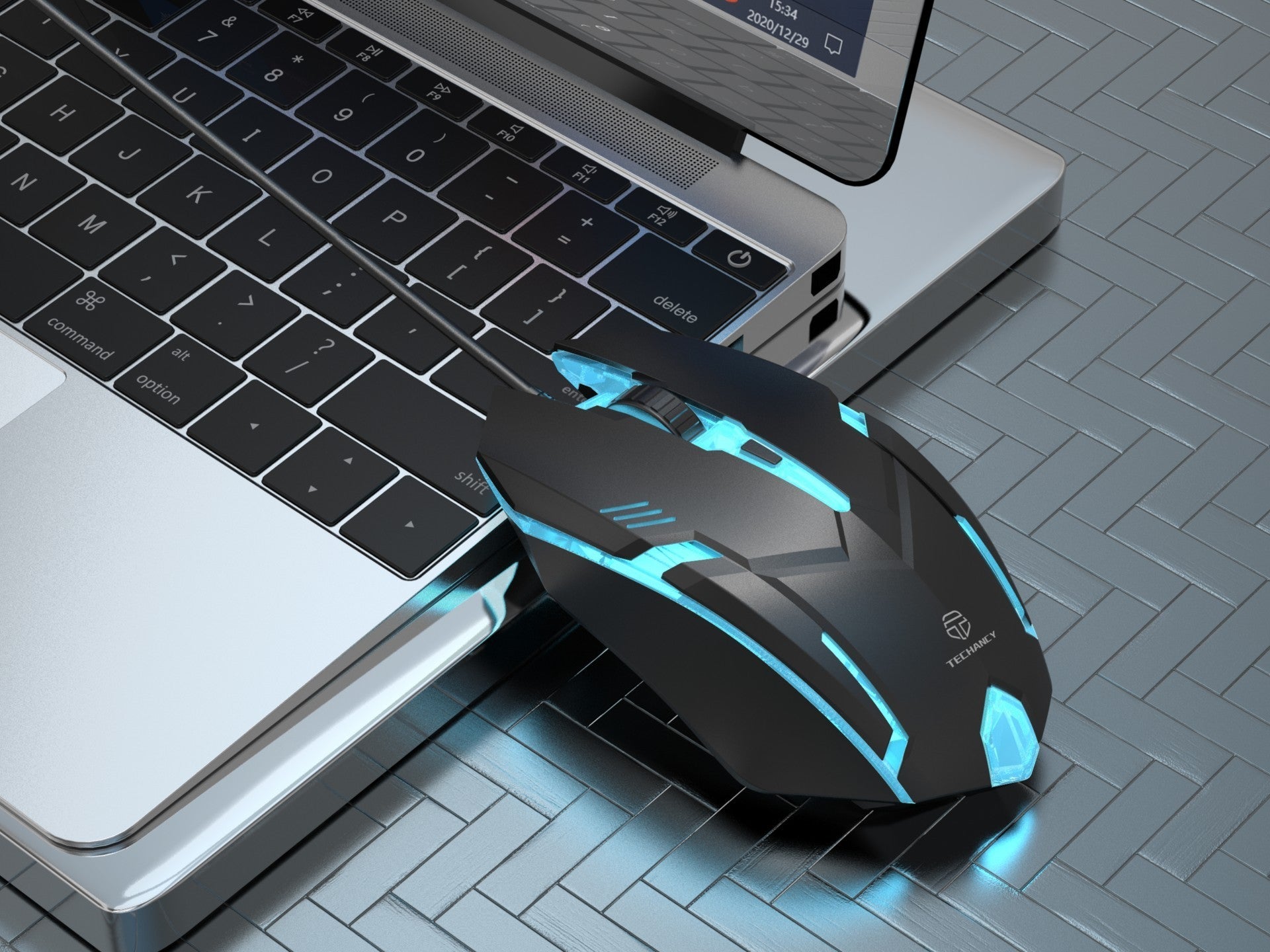 Techancy Rato Para Jogos Com Fios Usb  TJ6110, Botões 4d Dpi Ajustável (800-2400), Efeito De Luz De Respiração De 7 Cores.