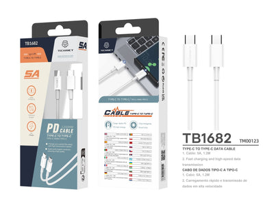 Techancy Cabo De Dados De Carregamento Rápido Pd De 18 W 1,2 M TB1682, Interface Usb C-Usb C, Suporta Transferência De Dados