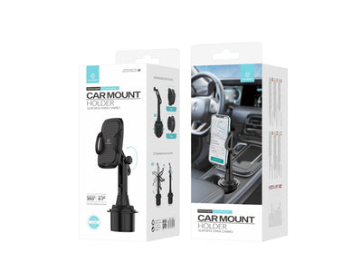 Suporte para telemóvel Techancy, TI2265, instalado no suporte para copos do carro, preto