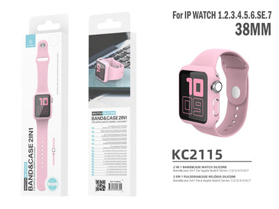 Pulseira de silicone para relógio Techancy, KC2115, com protetor de ecrã, compatível com Apple Watch 38 mm, rosa
