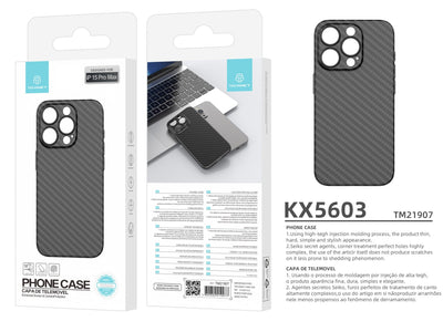 Techancy Capa Para Telemóvel Ultra Fina Em Fibra De Carbono KX5603, Compatível Com Iphone 15 Pro Max, Material Pp De 0,5 Mm.