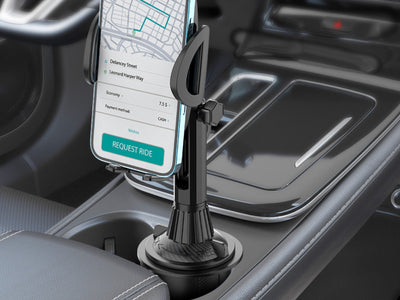 Suporte para telemóvel Techancy, TI2265, instalado no suporte para copos do carro, preto