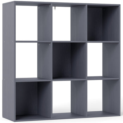 Bibliothèque, étagère de rangement à 3 niveaux avec 9 compartiments, pour salon, bureau, chambre, 91x29,5x91cm, gris