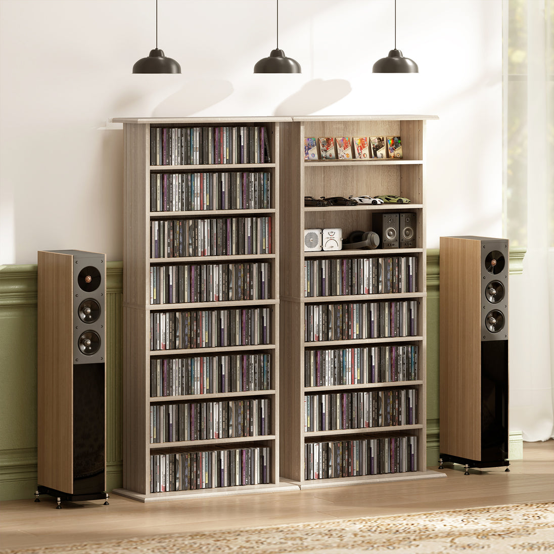 Rangements pour CD et DVD avec 8 compartiments et 6 étagères réglables, capacité max. 360 CD/185 DVD et Blu-ray, naturel Aosom