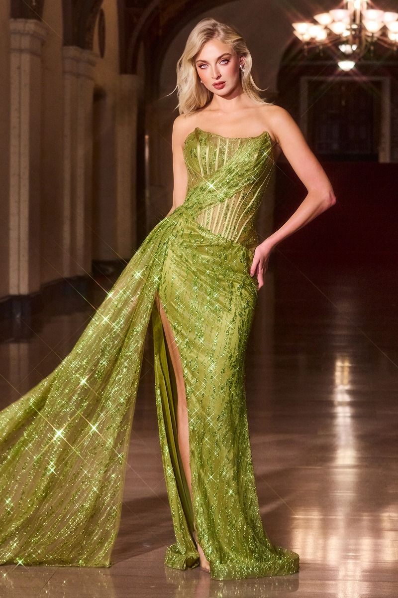STRAPLESS FITTED GLITTER EMBELLISHED GOWN CDJ872