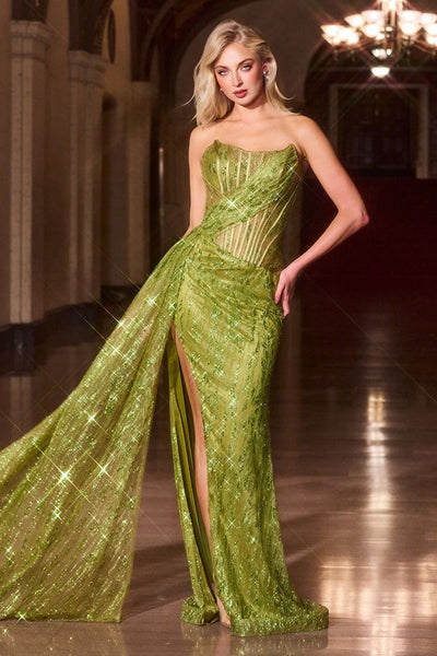 STRAPLESS FITTED GLITTER EMBELLISHED GOWN CDJ872