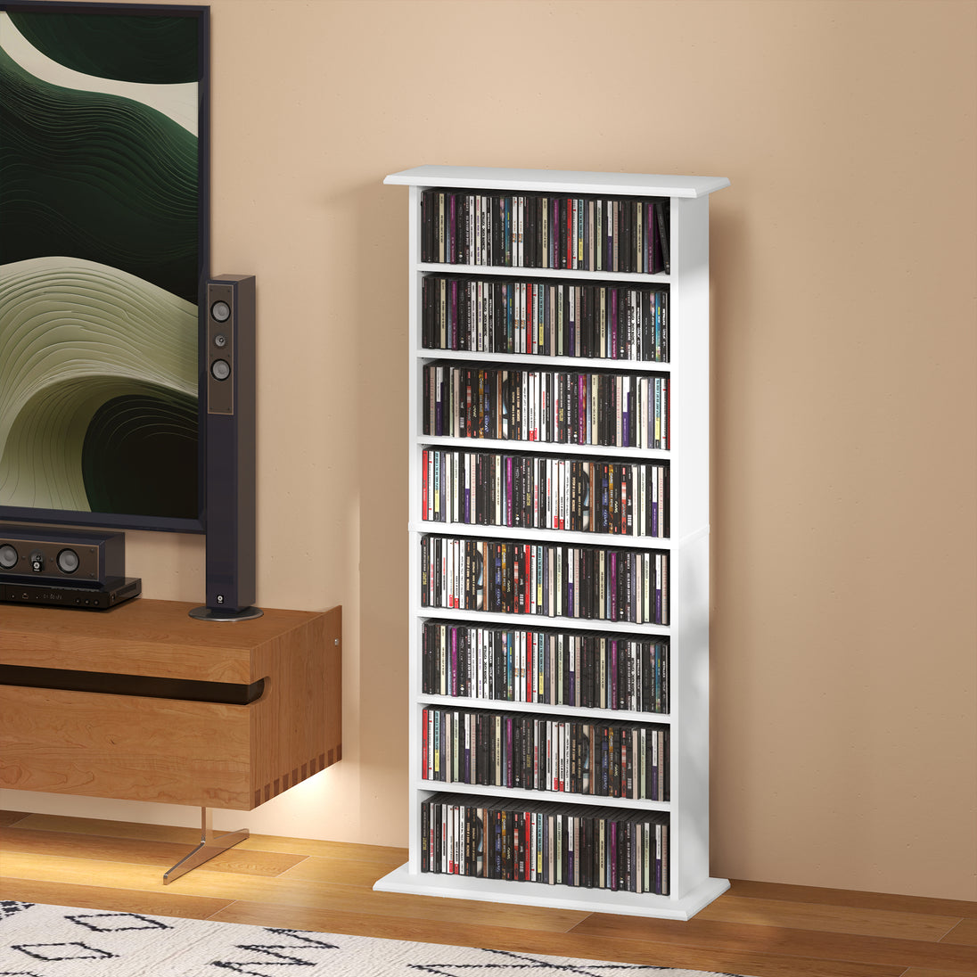Rangements pour CD et DVD avec 8 compartiments et 6 étagères réglables, capacité max. 360 CD/185 DVD et Blu-ray, blanc Aosom