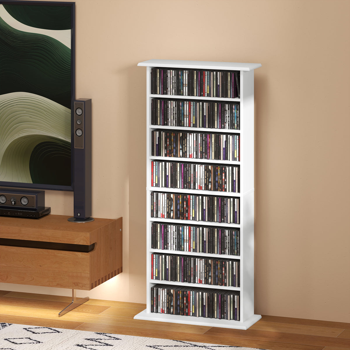 Rangements pour CD et DVD avec 8 compartiments et 6 étagères réglables, capacité max. 360 CD/185 DVD et Blu-ray, blanc Aosom