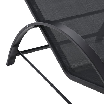 Lot de 2 bains de soleil chaise longue design contemporain table basse plateau verre trempé métal époxy textilène noir