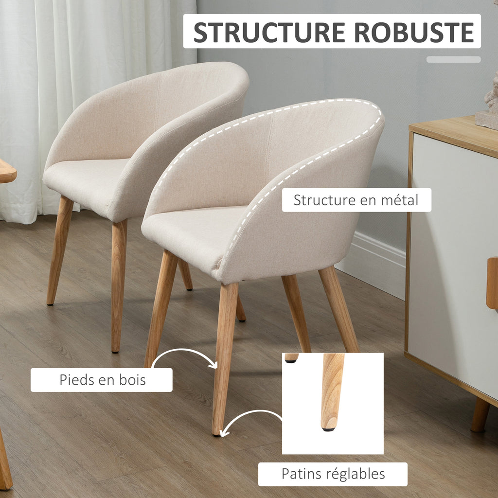 Lot de 2 chaises de salle à manger chaise de cuisine Design scandinave - Pieds inclinés effilés Bois Caoutchouc