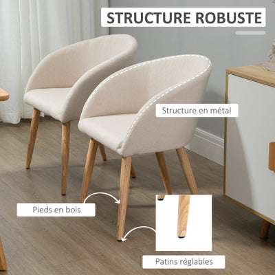 Lot de 2 chaises de salle à manger chaise de cuisine Design scandinave - Pieds inclinés effilés Bois Caoutchouc